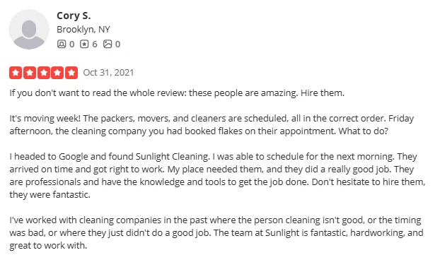 Yelp Review of Cory S.,  Brooklyn, NY. From  Oct 31, 2021. Review text:  
